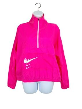Nike Running Pink Half Zip Windbreaker Pullover Jacket SzM Swoosh Front Pocket